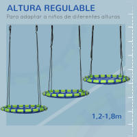 Outsunny Columpio Infantil Nido con Altura Ajustable Columpio Redondo de Árbol para Niños de 3-8 Años Carga 150 kg para Exterior Ø100x120-180 cm Azul - details 3