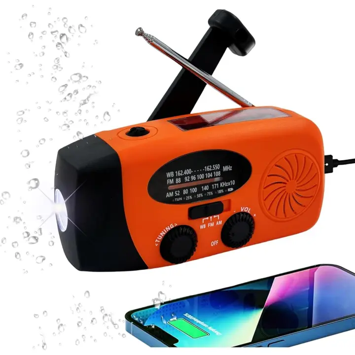 Radio Meteorológica de Emergency with Manivela de 5000mAh, Radio Solar AM FM NOAA Internal LED y conector para auriculares, Cargador para Smartphone, Cable USB-C/Auto-Powered with Alarma SOS - 1