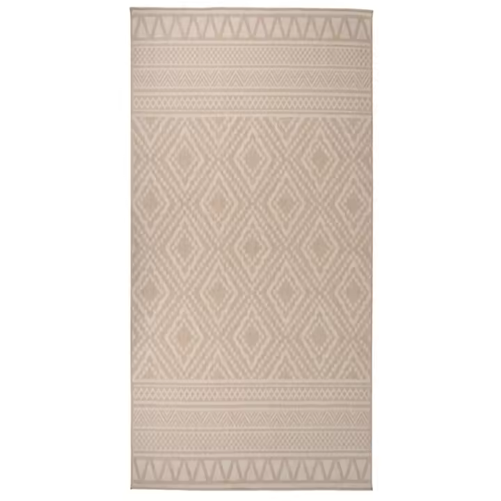 vidaXL Alfombra de exterior de tejido plano gris taupe 100x200 cm en color Taupé/Marrón/Rayas marrones - 1