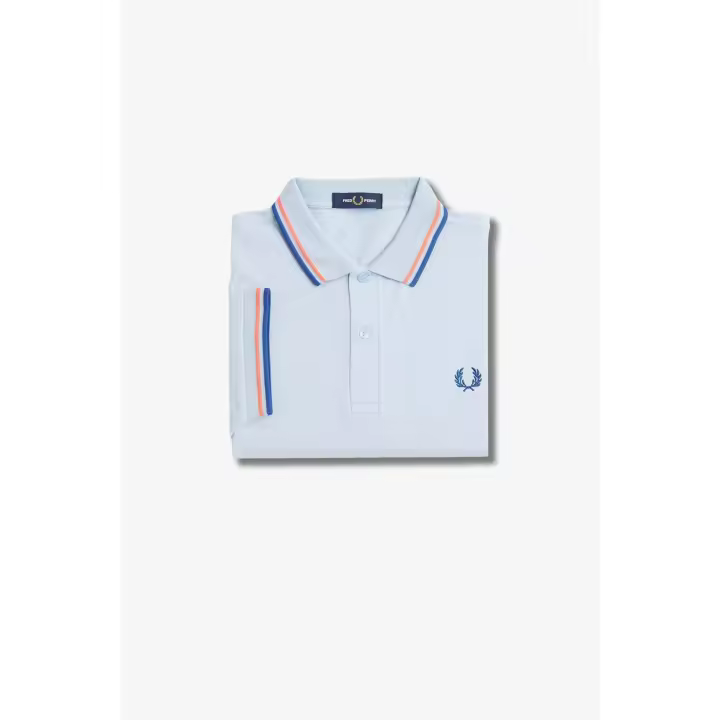 POLO FRED PERRY M/C CELESTE FRANJAS AZULES - 1