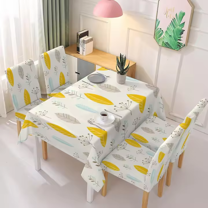 TODOBIEN STORE - Juego de Mantal y Funda de Silla, Mantel de Mesa Rectangulo 140 x 180, 4 Fundas para Silla con Elastico, 100% Poliester, Estampado Moderno. - 1