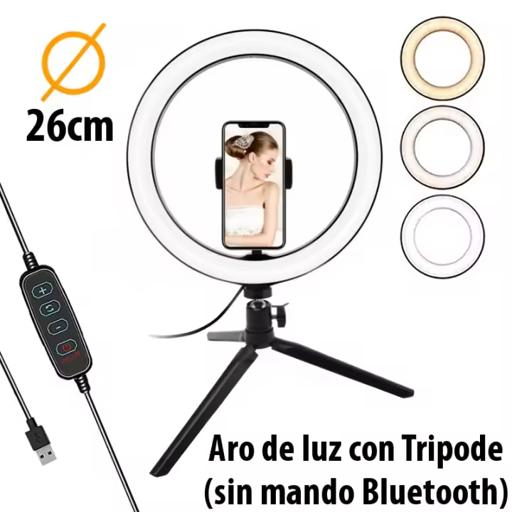 Luz de Anillo LED Regulable 26cm con Tripod y Control Remoto Ideal para Fotografía, Videos de TIK Tok, Maquillaje Accesorios de Electrónica - 1