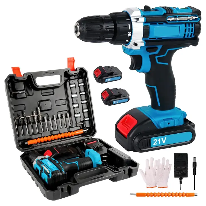 21V Cordless Electric Screwdriver Hand Drill Impact Drill  Battery Rechargeable Brushy Compact With 2 Battery Electric Tools - 1