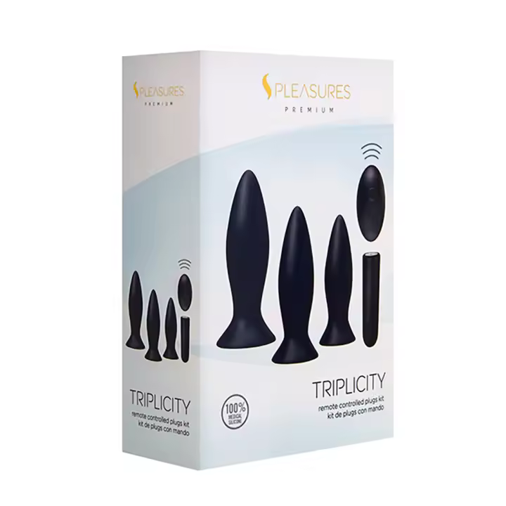 SPLEASURES Pack 3 Plugs Anal Color negro Diferentes tamaños y grosores Incluye bala vibradora controlable desde mando a distancia o desde la propia bala - 1