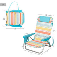 Aktive - Pack 2 sillas playa plegables aluminio 5 posiciones con cojín, 48x47x74 cm, bolsillos lateral y trasero, asas tipo mochila, ligeras y reclinables, diseño a rayas multicolor, camping, jardín, modelo santorini - details 3