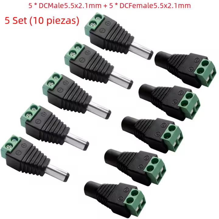 5 Pares De Conectores DC Hembra Y Macho 5.5x2.1mm Adaptadores De Enchufe Para Tiras LED De Un Solo Color Cámara CCTV - 1