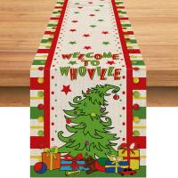 Corredor De Mesa Navideño De 90 Pulgadas Whoville Welcome to Whoville Grin-ch Algodón Lino Estilo Invierno Navidad Temporal - details 0
