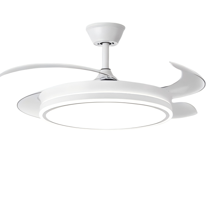 LED Ceiling Fan with 4 Blades 3500-4000-6500K Timer, 6 Speeds, Retractable Blades (White)