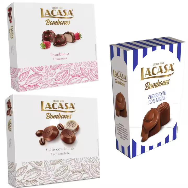Pack Lacasa bombones chocolate con leche 72 G & bombones café con leche 200 G & bombones frambuesa 200 g - 1