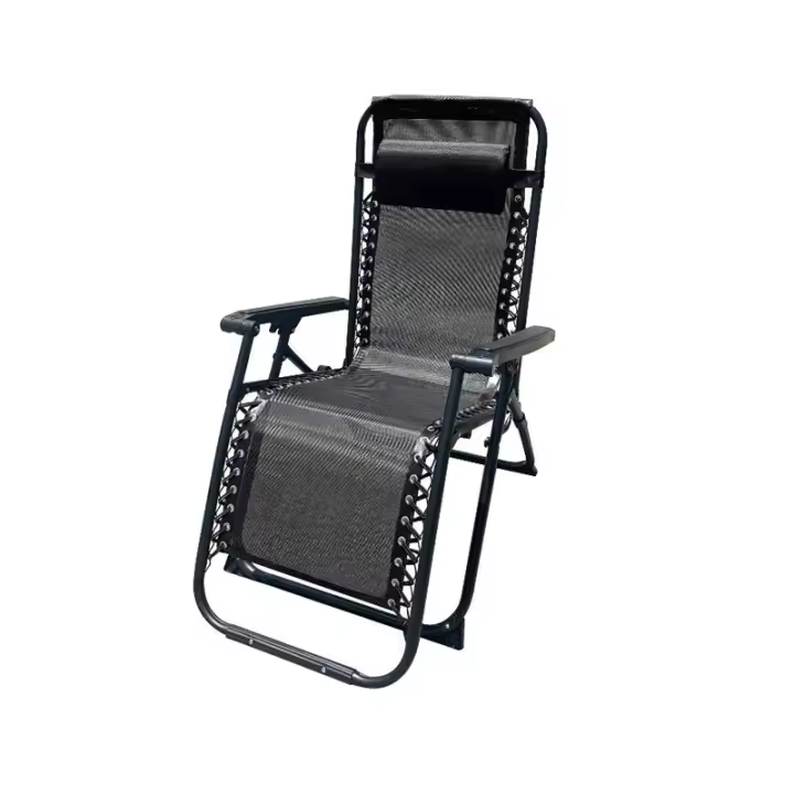 Marbueno Silla Gravedad Cero Plegable de Acero con Cojín Reposacabezas, Textileno Transpirable Negro, 90X66X108, Soporta hasta 110kg, Ajustable y Portátil para Jardín, Terraza o Piscina 10006 - 1