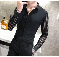 Camisa De Rayas Para Hombre Verano Transpirable Con Cortes De Encaje Manga Larga Ajustada Para Clubes Proms Fiestas Sociales - details 12