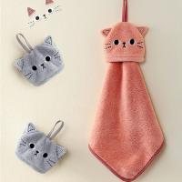 Toalla De Mano De Velours Coral Super Absorbente Con Bordado De Gato Decoración Para El Hogar Para Baño Y Cocina - details 7