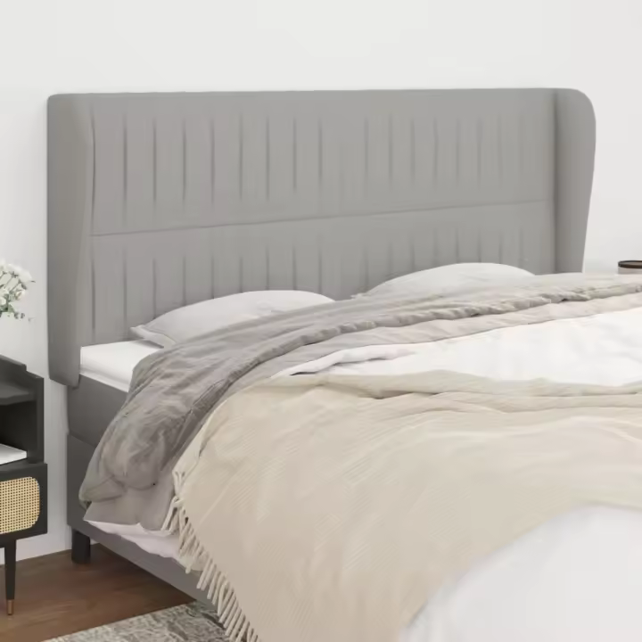 vidaXL Cabecero con orejas de tela gris claro 203x23x118/128 cm - 1