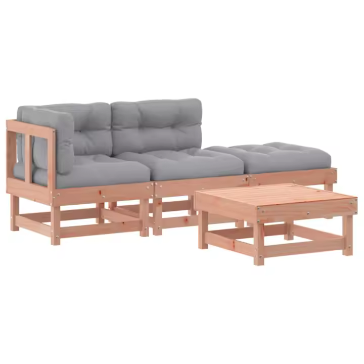 vidaXL Juego de muebles jardín 4 pzas y cojines madera abeto Douglas - 1