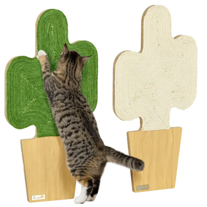 PawHut Alfombrilla rascadora para gatos, juego de 2 tablas rascadoras para gatos hechas de cuerda de yute, tabla rascadora para gatos con ganchos, tabla rascadora para gatos con diseño de cactus, 30 x 60 cm - 1