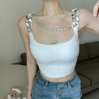 Top Corto Casual Para Mujer Con Cadena De Metal En U Sin Mangas Slim Fit Top Sexy Para Club Material De Poliéster - details 5