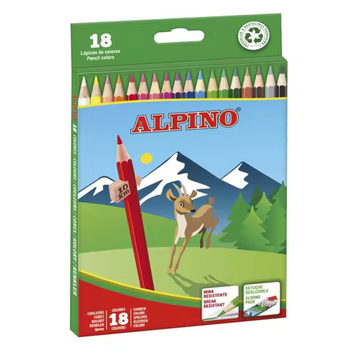 Alpino Lápices de Colores 18 Unidades | Lápices de Colores para Niños | Dibuja y Colorea con Colores Vivos y Brillantes | Material Escolar | Estuche Lápices de Colores - 1