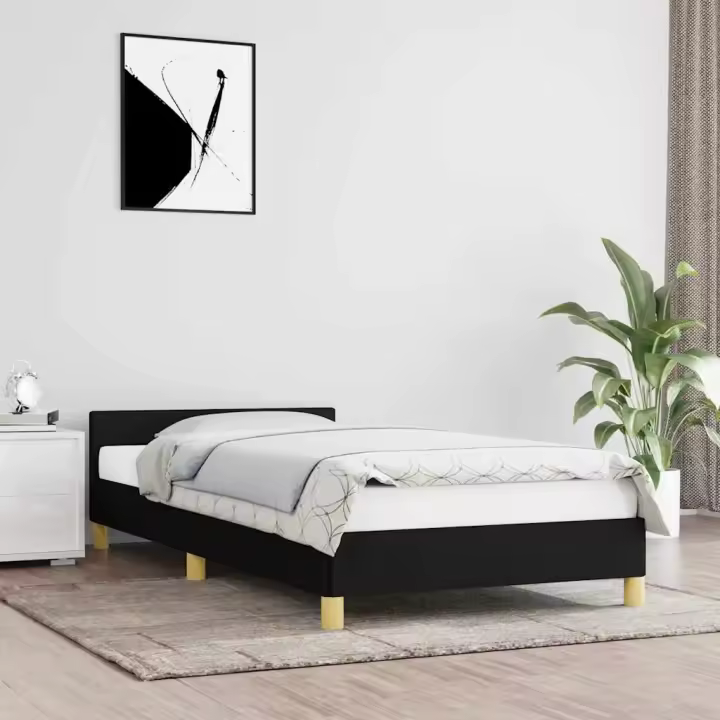 Estructura de cama sin colchón tela negro 100x200 cm - 1
