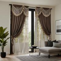 Conjunto De 2 Piezas Cortina Vintage Bordada En Color Marrón HD Para Decoración De Hogar Estilo Clásico Para Sala De Estar Y Dormitorio - details 4