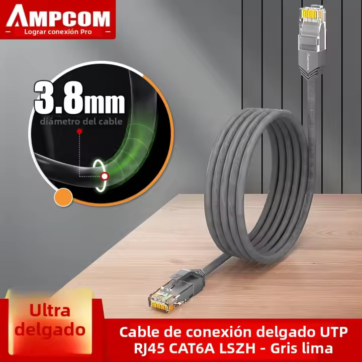 AMPCOM Cable Ethernet CAT6A RJ45 Ultrafino UTP Cable De Red RJ45 Para Computadoras De Escritorio Modem Router Conectividad De 1/10Gbps - 1
