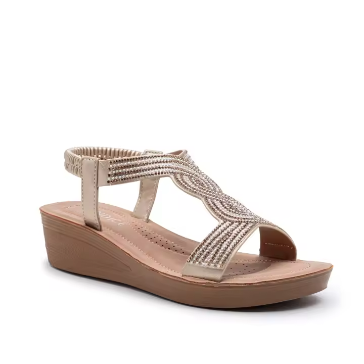Sandalias Cuña Tiras con Pedrería - Tallas Pequeñas - 1
