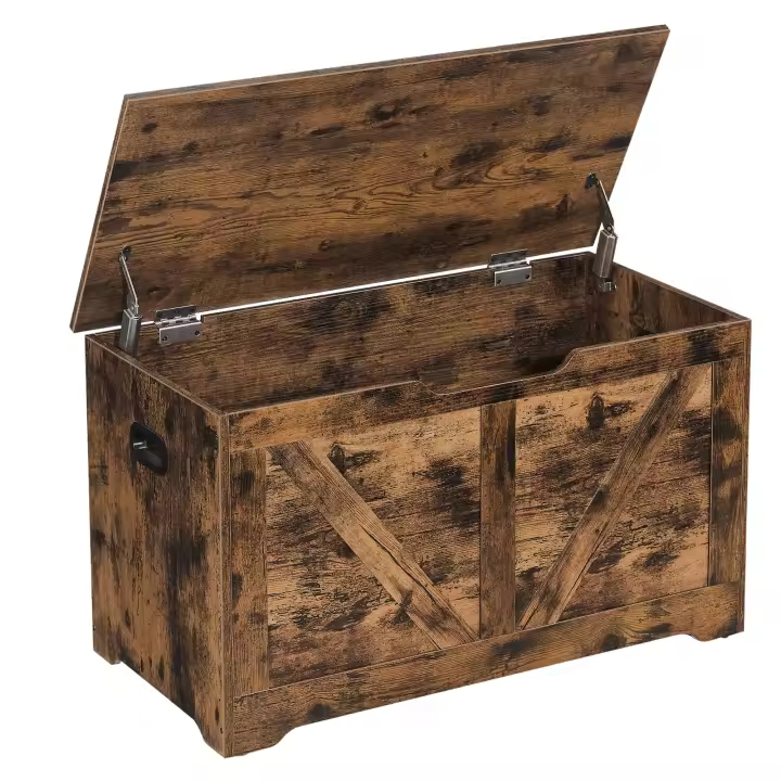 VASAGLE Puff Almacenaje, Banco Almacenaje con 2 Bisagras de Seguridad, Baúl Almacenaje, Banco Zapatero, Estilo de Campo, 40 x 80 x 46 cm, para Pasillo Dormitorio Salón, Marrón Rústico/Blanco Nube - 1