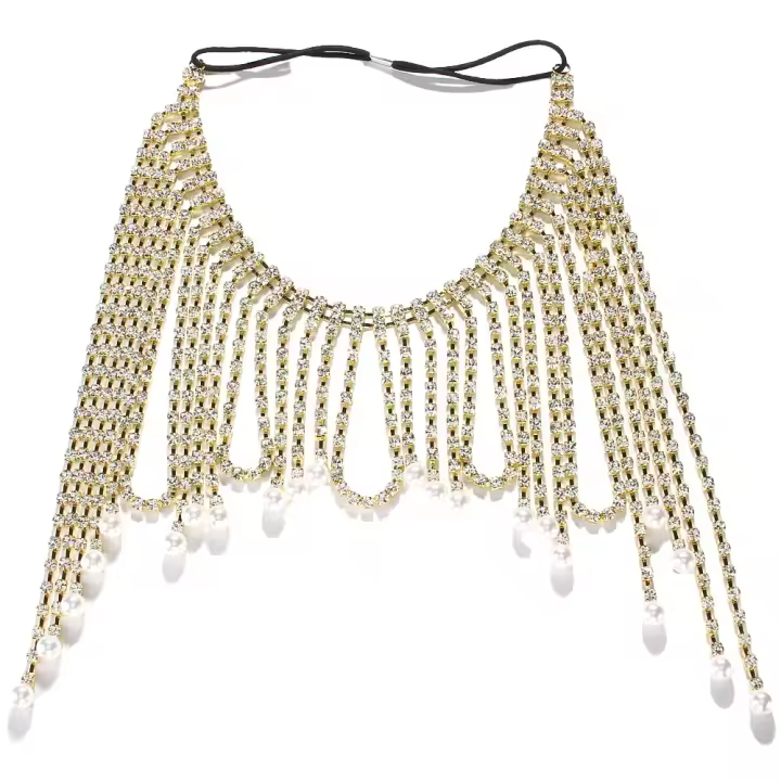 Peinado De Boda Stonefans Con Rhinestone Trenzado Largo De Perla Agua Caída Cristal Headdress Para Diadema Joyería De Cabello Para Mujer - 1