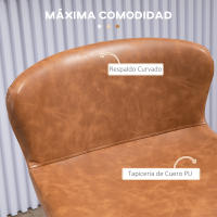 HOMCOM Conjunto de 2 Taburetes Altos de Cocina Sillas Altas de Cocina con Respaldo Tapizado en PU Carga 120 kg para Bar Salón Comedor Marrón - details 1