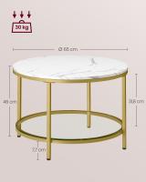 Mesa de centro redonda de imitación mármol, estante de vidrio templado, 65x46 cm, estilo moderno para salón - details 5