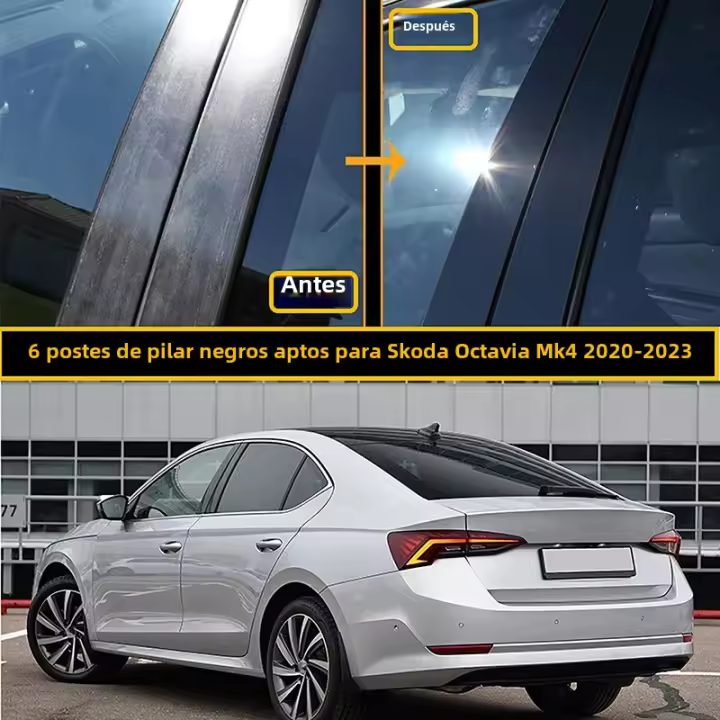 Pegatinas De Decoración Para Puertas De Coche Estilo Cromado Para Skoda Octavia Mk4 2020-2023 Postes Y Pilares Negros Brillantes - 1