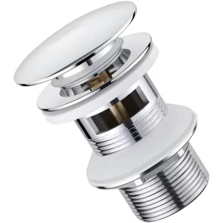 Desagüe para lavabos y lavabos con rebosadero, Conexión roscada de 1 1/4 ", Desagüe cromo con Protección anti-rebosadero - 1