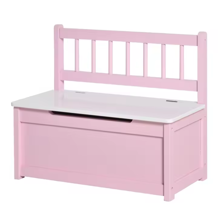 HOMCOM Baúl de Juguetes Banco Almacenamiento Infantil de Madera de Pino con Tapa Amortiguadora y Respaldo Alto para Niños de +2 Años Salas de Juego Habitación 60x30x50 cm - 1
