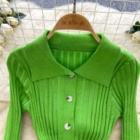 Vestido De Punto Para Mujer REALEFT Otoño Invierno Con Cinturón Cuello Polo De Mano Sola Manga Larga Ajuste Cintura Alta Vestido De Trabajo - details 43