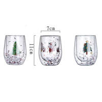 Taza De Navidad De Vidrio Con Doble Muralla Y Brillo De Síquinas Con Árbol De Navidad Y Payaso De Nieve Taza Para Café Leche Jugo Resistente Al Calor Regalo De Navidad - details 1