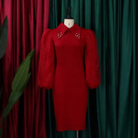 Vestido Elegante Para Oficina Para Mujer Profesional Con Cuello En V Y Diamantes Ajustado Silueta De Saco Midi Formal Vestido De Trabajo - details 2