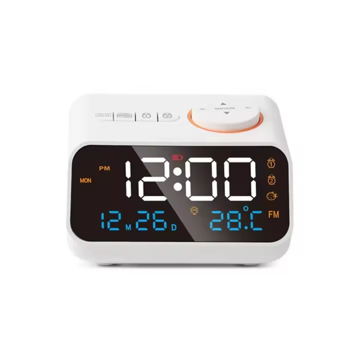 PORCHEDDU FM Radio with Carga USB, Reloj despertador LED, termómetro, higrómetro, calendario de Mesa Digital, función de Memoria, auriculares conectados - 1