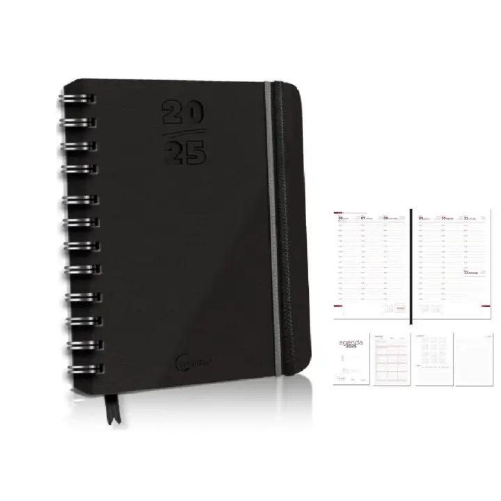 Yumo House - Agenda 2025 vista semanal, A4 21x29.70cm, Tapa PU Negra, A4 planificador 2025, Nota, Contacto, calendario anual 2025 2026 - 1