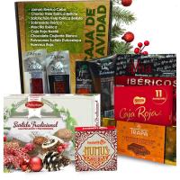 Caja de Navidad IBERICA: Jamón Iberico Cebo + 4 Embutidos Ibericos + Bombones Caja Roja + Polvorones + Turron Crujiente + Hummus. Caja Nº L - details 0