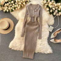 Vestido Bodycon Elegante De Mujer REALEFT Otoño Invierno 2024 Con Cinturón Y Botones De Manga Larga Estilo Casual Longitud Pierna - details 33