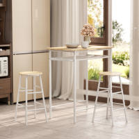 HOMCOM Juego de Mueble de Bar Set de Mesa Alta y 2 Taburetes con Estante de Almacenamiento y Marco de Metal para Cocina Comedor 80x50x90 cm Blanco - details 3
