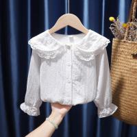 Camiseta De Larga Manga Para Niñas 1-8 Años Estilo Coreano Con Cuello En Volante Blanco Ropa De Otoño Para Niñas Talla True - details 0