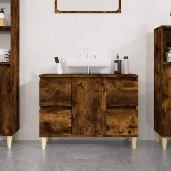 vidaXL Armario de lavabo madera contrachapada roble ahumado 80x33x60cm - 1