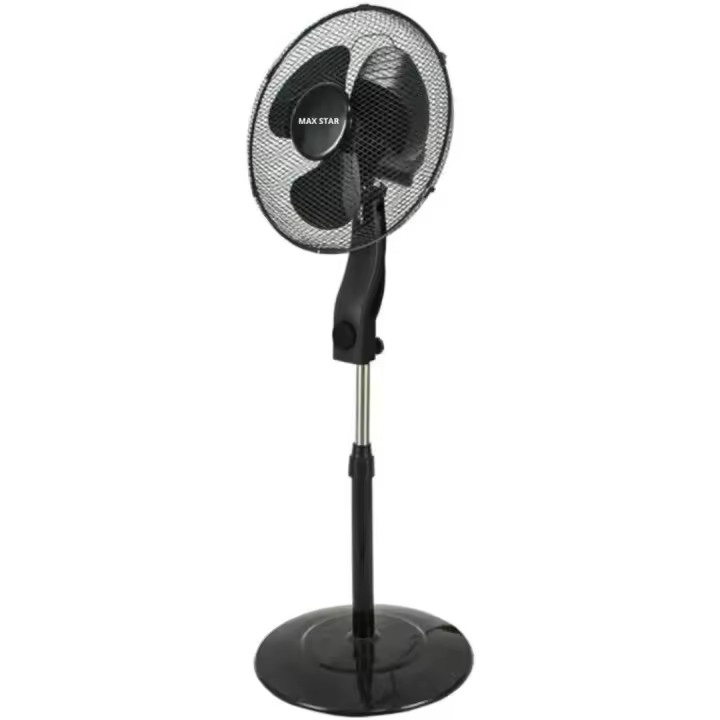Max Star Ventilador de Pie 40W, Oscilante, Potente, Silencioso, Rejilla de Seguridad, 3 Velocidades, Altura Ajustable, 3 Aspas, Diametro 40cm, Base Redonda Estable, Cabezal Inclinable, Negro - 1