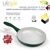 Lifestyle Sarten aluminio antiadherente cerámico 20cm/24cm/28cm | Gold eco green, respeto con el medioambiente | Antiadherente cerámico | Válida para inducción y todo tipo de fuegos | Libre de PFOA y PTFE | Mango tacto silicona - details 0