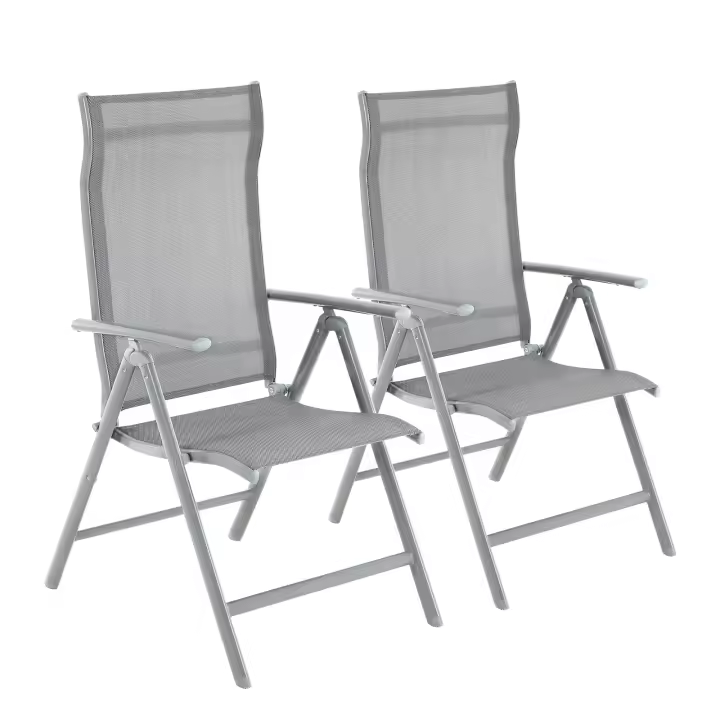 SONGMICS Juego de 2/4 Sillas de Jardín Plegable, Sillas para Exteriores con Estructura de Aluminio Resistente, Respaldo Retráctil en 8 Esquinas, Capacidad de Carga máxima 120 kg, Negro/Gris - 1