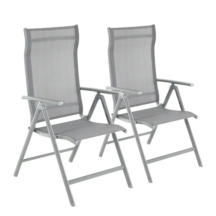 SONGMICS Juego de 2/4 Sillas de Jardín Plegable, Sillas para Exteriores con Estructura de Aluminio Resistente, Respaldo Retráctil en 8 Esquinas, Capacidad de Carga máxima 120 kg, Negro/Gris - 1