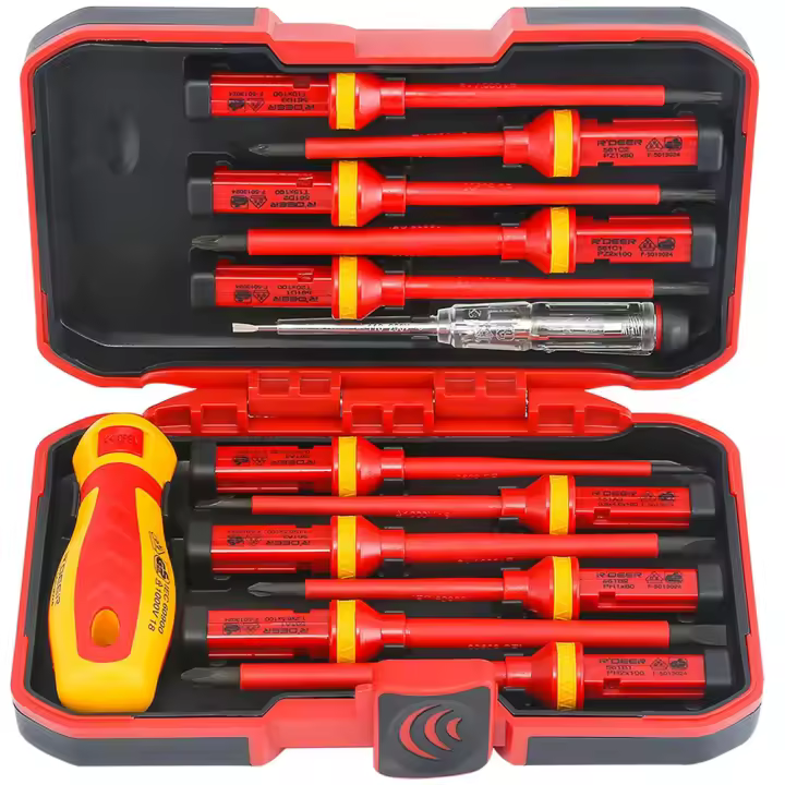 Kit De Destornilladores Aislados VDE 1000V 13 Piezas Con Cabezales De Cr-V Magnéticos Para Electricistas Herramienta De Reparación - 1