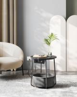 Mesa Auxiliar Redonda con Tomas de Corriente y Cesta de Tela - Espaciosa Mesa Lateral para Salón, Dormitorio o Mesita de Noche, Estilo Moderno - details 16