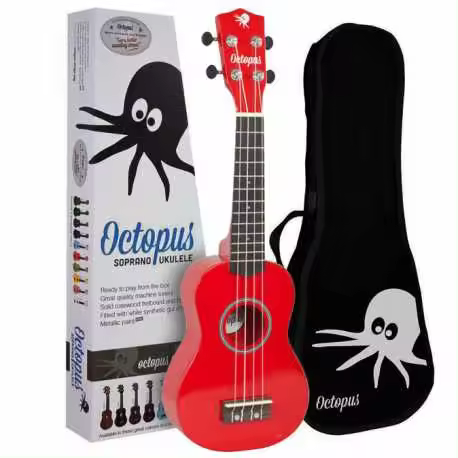 Ukelele Soprano Octopus UK-205CAR Rojo,Ukelele de madera de nato ( tipo caoba ) - 1