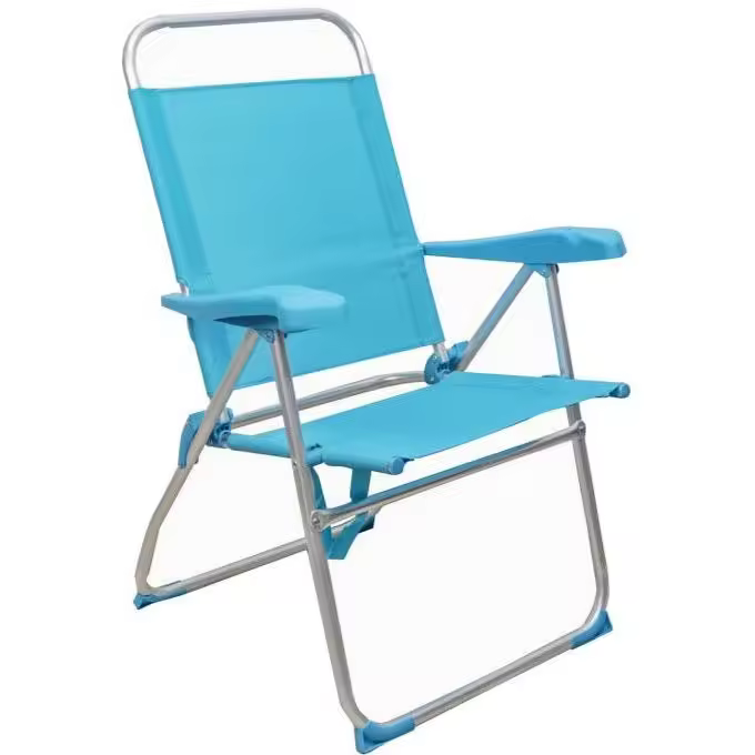 Silla de Playa Plegable y Reclinable de Varias Posiciones de Aluminio y Textileno Raya Azul - 1